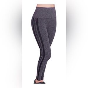 Assets By Spanx Gray Leggings with Black Stripes